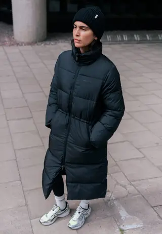 Pebble Drawstring Coat, Black