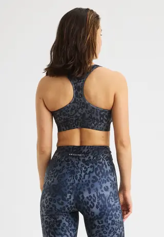 Essential Zip Sportsbra, Grey Leo Print