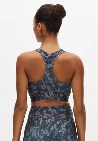 Essential Zip Sportsbra, Black Bloom
