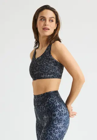 Essential Zip Sportsbra, Grey Leo Print