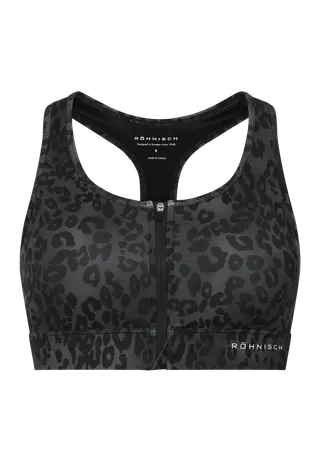 Essential Zip Sportsbra, Grey Leo Print