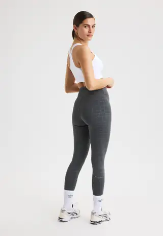 Logo Effect High Waist Tights, Grey Emblem Emboss