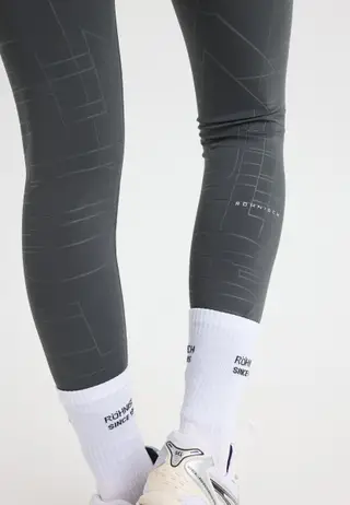 Logo Effect High Waist Tights, Grey Emblem Emboss