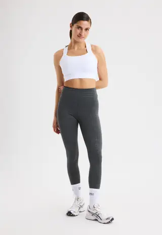 Logo Effect High Waist Tights, Grey Emblem Emboss