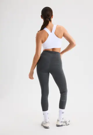Logo Effect High Waist Tights, Grey Emblem Emboss