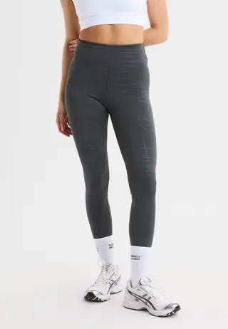 Logo Effect High Waist Tights, Grey Emblem Emboss