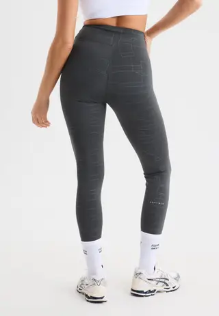 Logo Effect High Waist Tights, Grey Emblem Emboss