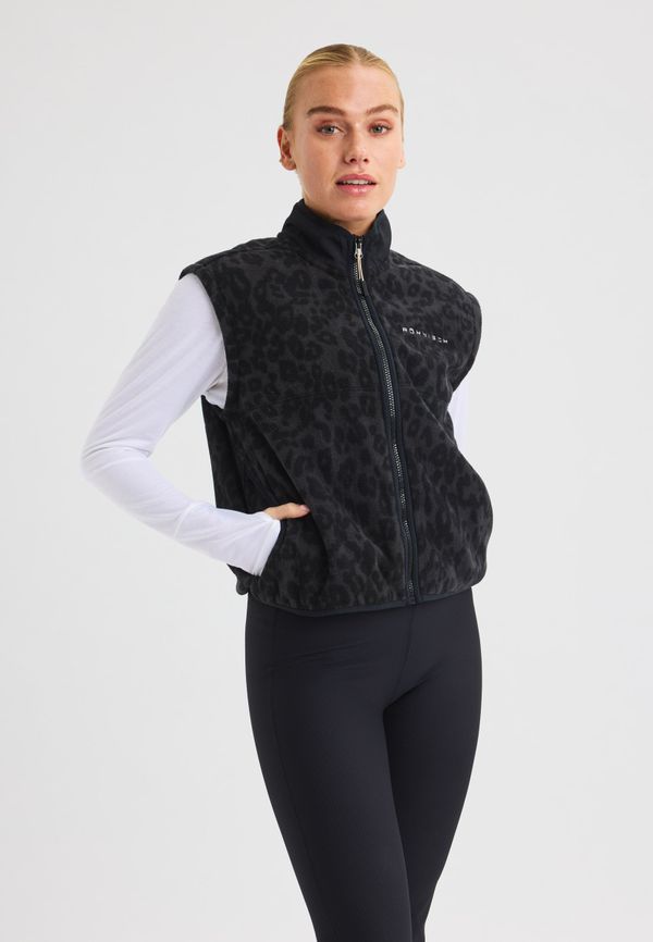 Thermal Zip Up Fleece Vest, Grey Leo Print