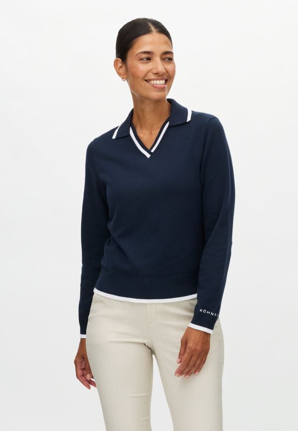 Swing Knitted Long Sleeve Poloshirt, Navy