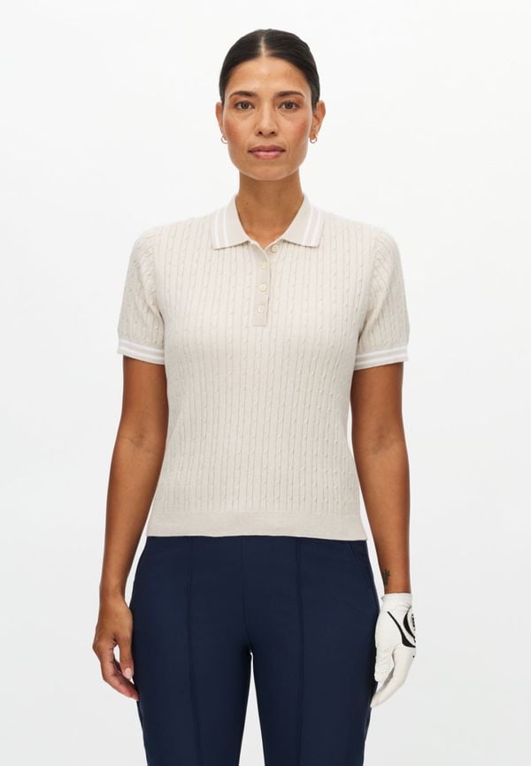 Classic Cable Poloshirt, Oatmeal