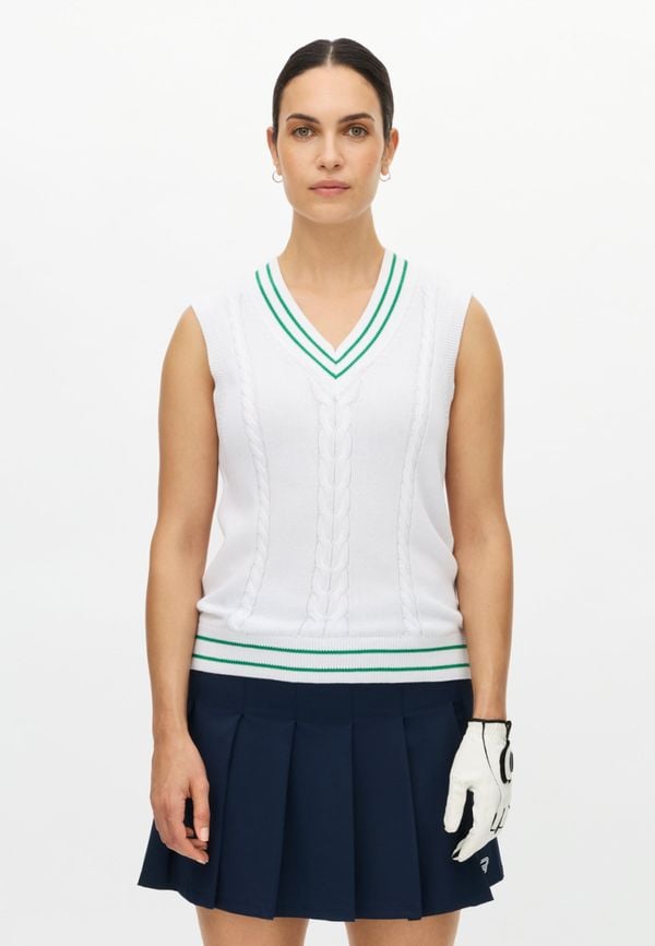 Cotton Cable Vest, White/Green