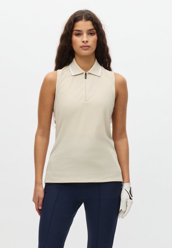 Rib Sleeveless Poloshirt, Oatmeal