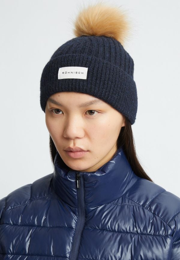 Pom Rib Beanie, Navy