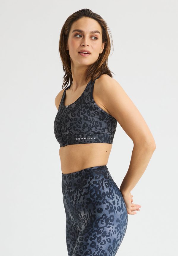 Essential Zip Sportsbra, Grey Leo Print