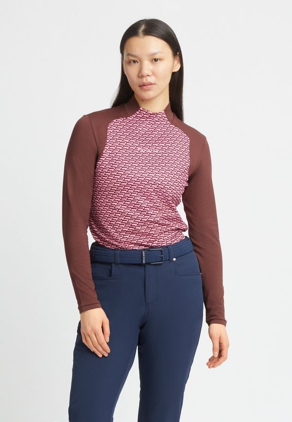 Ellie Brushed Long Sleeve Top, Carmine Rose Retro Mono